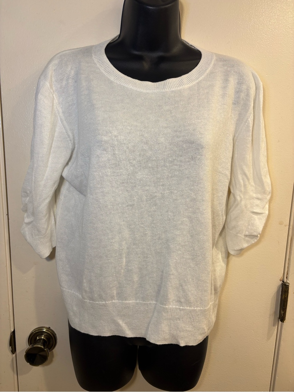 FRAME cotton linen knitted 3/4 sleeve top Gathered Sweater White Large